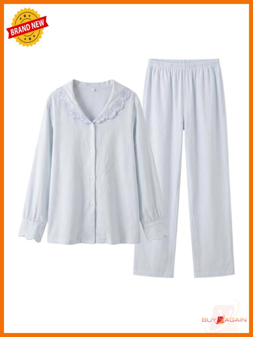 Women's 100% Cotton Pajama Set Long Sleeve Button Down Shirt & Pants